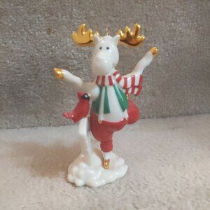 Lenox NIB NEW Marcel Moose Ornament Merriment Ice Skating Mooseages Cardinal